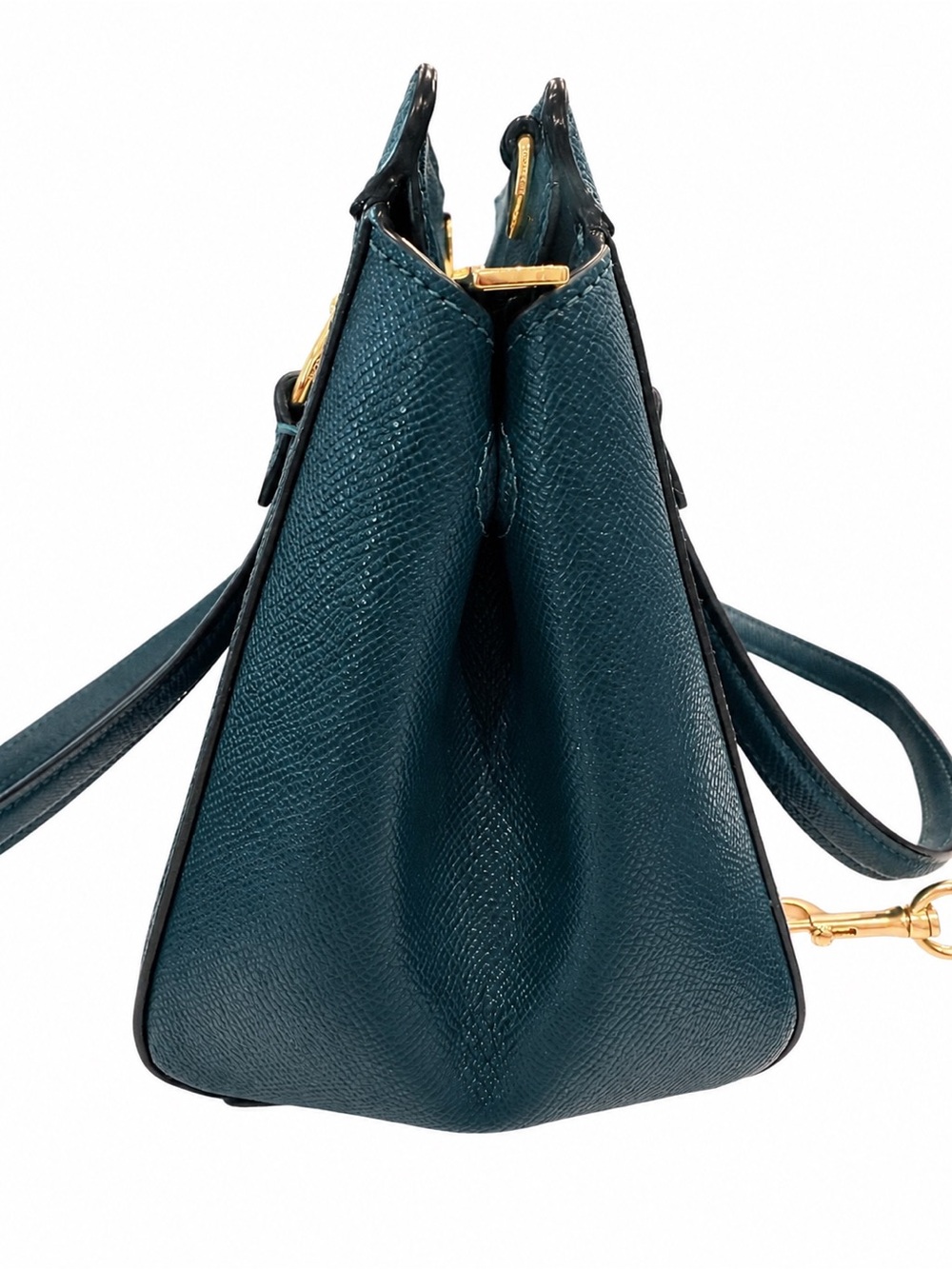 Coach Kailey Carryall Satchel Bag Purse in Teal Blue Green Crossgrain Leather - Picture 7 of 14